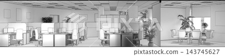 office, interior visualization, 3D illustration office, interior visualization, 3D illustration 143745627