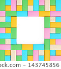 Square Seamless Background Pattern Made of Colorful and Wooden Toy Blocks with White Center Copy Space 143745856