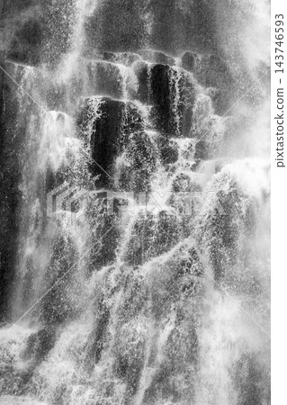 Abstract waterfall spray and basalt texture at Studlafoss in East Iceland 143746593