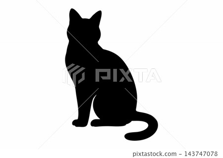 Clean Black Cat Silhouette Facing Away Isolated on White Background Clean Black Cat Silhouette Facing Away Isolated on White Background 143747078