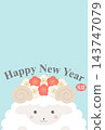 Cute sheep wearing a crown of plum blossoms - New Year's card material for the Year of the Sheep 143747079