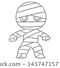 Cute Halloween bandage man line art illustration 143747157