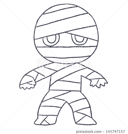 可愛的萬聖節繃帶男士線條藝術插畫 可愛的萬聖節繃帶男士線條藝術插畫 143747157