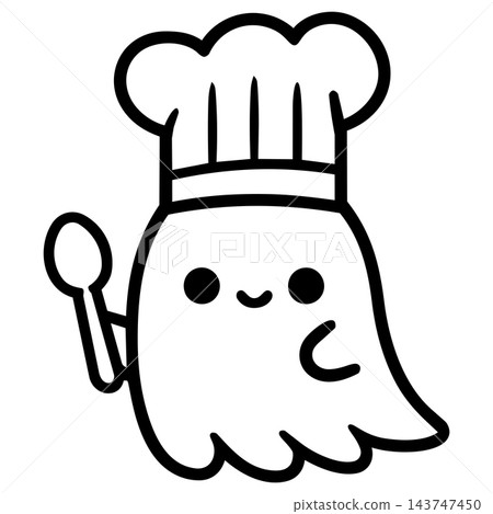 Cute ghost chef halloween characters doodle with happy smile 143747450