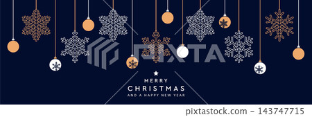 christmas greeting banner with hanging snowflakes vector illustration christmas greeting banner with hanging snowflakes vector illustration 143747715