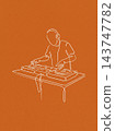 Minimalist line art dj mixing music tracks with headphones 143747782