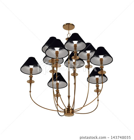 chandelier on the ceiling isolated on transparent background, hanging lamp, pendant light, 3D illustration, cg render chandelier on the ceiling isolated on transparent background, hanging lamp, pendant light, 3D illustration, cg render 143748035