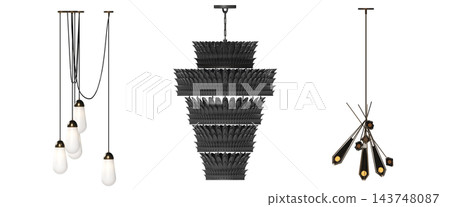 chandelier on the ceiling isolated on transparent background, hanging lamp, pendant light, 3D illustration, cg render chandelier on the ceiling isolated on transparent background, hanging lamp, pendant light, 3D illustration, cg render 143748087