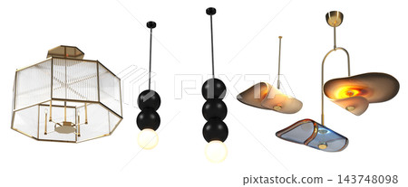 chandelier on the ceiling isolated on transparent background, hanging lamp, pendant light, 3D illustration, cg render chandelier on the ceiling isolated on transparent background, hanging lamp, pendant light, 3D illustration, cg render 143748098