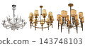 chandelier on the ceiling isolated on transparent background, hanging lamp, pendant light, 3D illustration, cg render 143748103