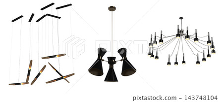 chandelier on the ceiling isolated on transparent background, hanging lamp, pendant light, 3D illustration, cg render chandelier on the ceiling isolated on transparent background, hanging lamp, pendant light, 3D illustration, cg render 143748104
