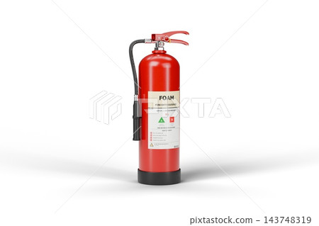 Red Foam Fire Extinguisher with Foam Branch Nozzle and Pressure Gauge Isolated, 3D Render Red Foam Fire Extinguisher with Foam Branch Nozzle and Pressure Gauge Isolated, 3D Render 143748319