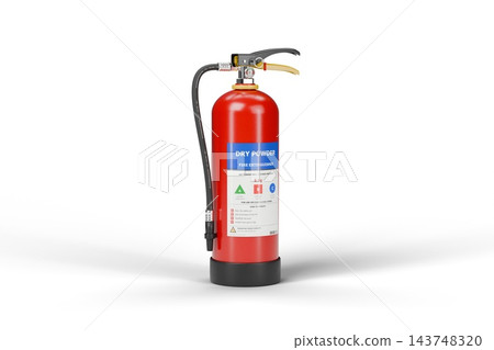 ABC Dry Powder Fire Extinguisher with Pressure Gauge, Hose and Base Isolated, 3D Render ABC Dry Powder Fire Extinguisher with Pressure Gauge, Hose and Base Isolated, 3D Render 143748320