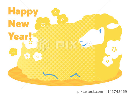 A pop-art New Year's illustration featuring a yellow sheep and plum blossoms. A pop-art New Year's illustration featuring a yellow sheep and plum blossoms. 143748469