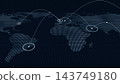 A world map drawn with dots and an arc of light; a navy blue global business backdrop. 143749180