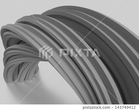 一幅單色抽象3D插圖，描繪了流暢的曲線和層疊的拱形。 143749412
