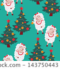 Seamless pattern white sheep decorating a Christmas tree 143750443