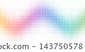 Abstract halftone background material with colorful dots spreading in a wave pattern. 143750578