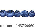 Seamless blueberry border. Blueberry fruit. Hand-drawn watercolor illustration of the fresh blueberries. Fresh garden berries seamless border for print, packaging, decor 143750660