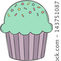 Cute Cartoon Cupcake with Sprinkles - Hand-Drawn Vector 143751087