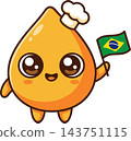 Cute Brazilian Coxinha Chef Holding Flag Cartoon Vector 143751115