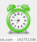 Green alarm clock with two bells on a transparent background. 143751396