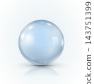 Blue glass ball with highlights and reflection on a light background. 143751399