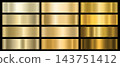 Set of golden metallic gradients on a black background. 143751412