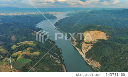Danube river and mountains in Djerdap National Park at sunset Danube river and mountains in Djerdap National Park at sunset 143751460