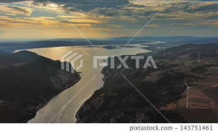 Danube river and mountains in Djerdap National Park at sunset Danube river and mountains in Djerdap National Park at sunset 143751461