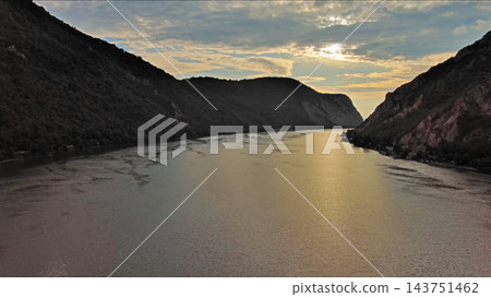 Danube river and mountains in Djerdap National Park at sunset Danube river and mountains in Djerdap National Park at sunset 143751462