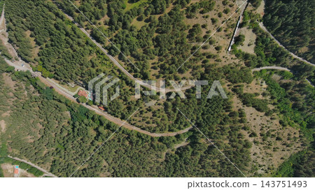 Winding narrow gauge railway curving through green forest Winding narrow gauge railway curving through green forest 143751493