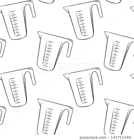 Minimalist measuring cup pattern with hand-drawn lines. Simple illustration for cooking and baking accessories, kitchen decor and branding Minimalist measuring cup pattern with hand-drawn lines. Simple illustration for cooking and baking accessories, kitchen decor and branding 143751549