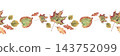 Watercolor Autumn fall leaf seamless border from deciduous trees. Realistic hand drawn botanical illustration, colorful nature foliage horizontal design on white background for textile and stationery. 143752099