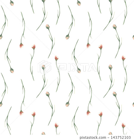 Wildflower buds with long stems, delicate watercolor seamless pattern. Floral botanical illustration isolated on white background Soft gentle flowers pastel coloured for fabric, wallpaper or packaging Wildflower buds with long stems, delicate watercolor seamless pattern. Floral botanical illustration isolated on white background Soft gentle flowers pastel coloured for fabric, wallpaper or packaging 143752103