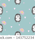 Cute watercolor hedgehog with flower seamless pattern 143752234