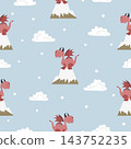 Seamless cartoon dragon pattern. Vector illustration for kids 143752235