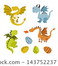 Cute cartoon dragons set. Funny animal characters isolated on white 143752237