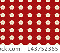 插圖素材，背景為日式圖案，上面排列著一排梅花。 143752365