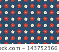 插圖素材，背景為日式圖案，上面排列著一排梅花。 143752366