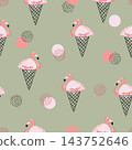 Seamless flamingo ice cream cone pattern 143752646