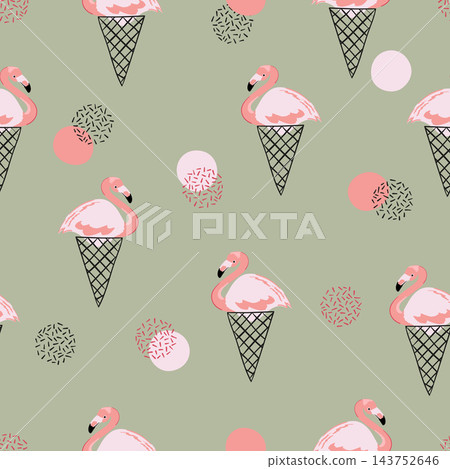 Seamless flamingo ice cream cone pattern Seamless flamingo ice cream cone pattern 143752646