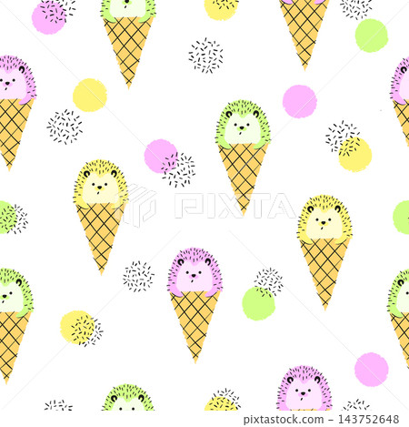 Seamless hedgehog ice cream cone pattern 143752648