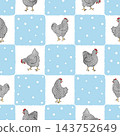 Seamless farm chicken pattern with hens. Vector checked background 143752649