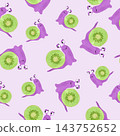 Seamless vector pattern with watercolor cute cartoon snail and kiwi fruit 143752652