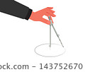 hand holding drawing compass tool to create precision circle on paper 143752670