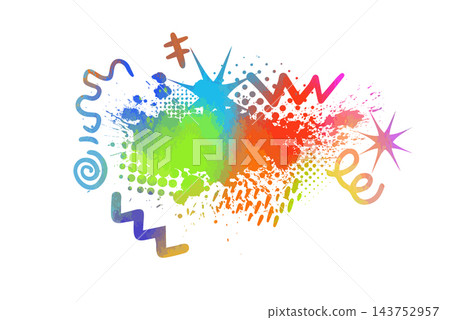 Abstract colored ink splatters and splashes with playful elements . hand drawn. Not AI, Vector Abstract colored ink splatters and splashes with playful elements . hand drawn. Not AI, Vector 143752957