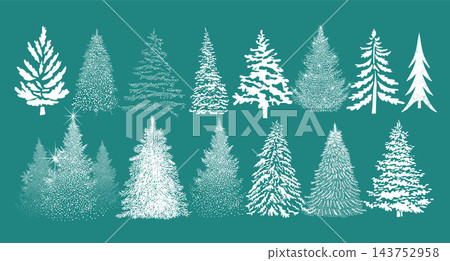 Set of white Christmas trees. Not AI. Vector illustration 143752958