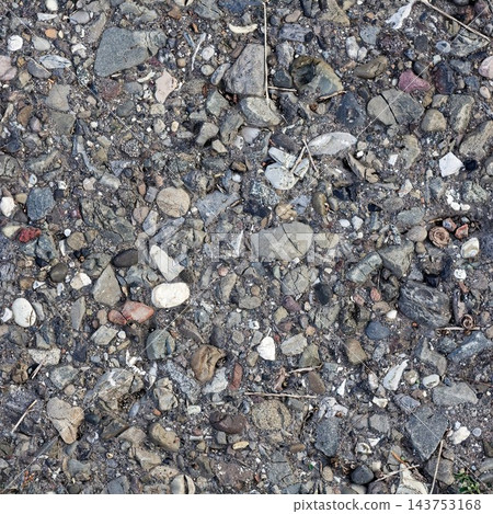 Seamless gravel stone texture for 3D modeling and background design. Detailed natural pebble surface pattern. Seamless gravel stone texture for 3D modeling and background design. Detailed natural pebble surface pattern. 143753168