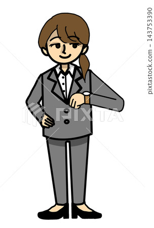 A businesswoman in a suit checks her watch to confirm the time and schedule. 143753390
